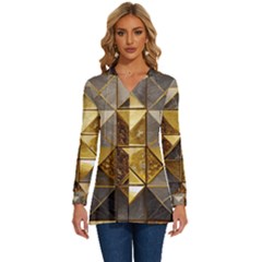 Golden Mosaic Tiles  Long Sleeve Drawstring Hooded Top by essentialimage365