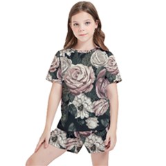 Elegant Seamless Pattern Blush Toned Rustic Flowers Kids  T-shirt And Sports Shorts Set by Hannah976