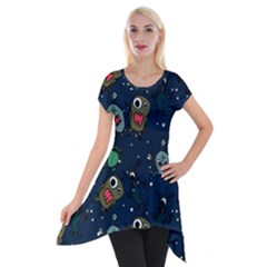 Monster Alien Pattern Seamless Background Short Sleeve Side Drop Tunic by Hannah976