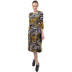 Crazy Abstract Doodle Social Doodle Drawing Style Ruffle End Midi Chiffon Dress by Hannah976