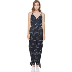 Mathematical Seamless Pattern With Geometric Shapes Formulas Sleeveless Tie Ankle Chiffon Jumpsuit by Hannah976