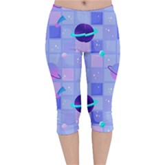 Seamless Pattern Pastel Galaxy Future Velvet Capri Leggings  by Hannah976