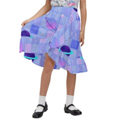 Seamless Pattern Pastel Galaxy Future Kids  Ruffle Flared Wrap Midi Skirt by Hannah976