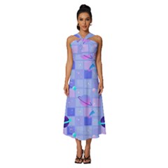 Seamless Pattern Pastel Galaxy Future Sleeveless Cross Front Cocktail Midi Chiffon Dress by Hannah976