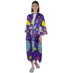 Card With Lovely Planets Maxi Satin Kimono by Hannah976