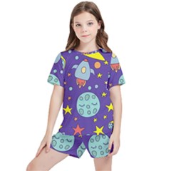 Card With Lovely Planets Kids  T-shirt And Sports Shorts Set by Hannah976