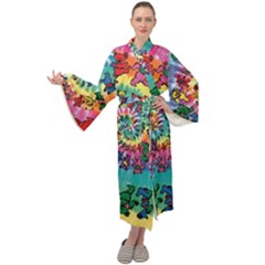 Grateful Dead Bears Tie Dye Vibrant Spiral Maxi Velvet Kimono by Bedest