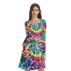 Grateful Dead Bears Tie Dye Vibrant Spiral Long Sleeve Knee Length Skater Dress With Pockets by Bedest