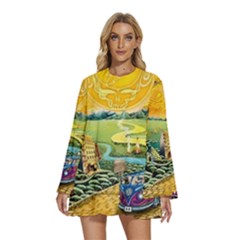 Grateful Dead Golden Road Round Neck Long Sleeve Bohemian Style Chiffon Mini Dress by Bedest