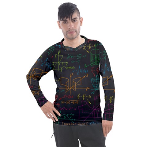 Mathematical Colorful Formulas Drawn By Hand Black Chalkboard Men s Pique Long Sleeve T-shirt by Ravend