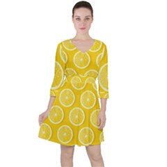 Lemon Fruits Slice Seamless Pattern Quarter Sleeve Ruffle Waist Dress by Ravend