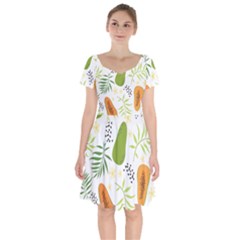 Seamless Tropical Pattern With Papaya Short Sleeve Bardot Dress by Ravend