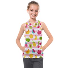 Tropical Fruits Berries Seamless Pattern Kids  Sleeveless Hoodie by Ravend