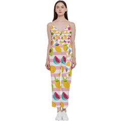 Tropical Fruits Berries Seamless Pattern V-neck Camisole Jumpsuit by Ravend