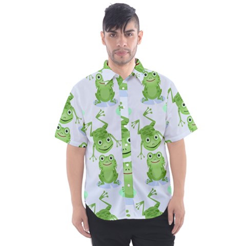 Cute Green Frogs Seamless Pattern Men s Short Sleeve Shirt by Ravend