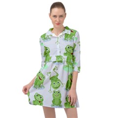 Cute Green Frogs Seamless Pattern Mini Skater Shirt Dress by Ravend