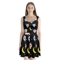 Cute Art Print Pattern Split Back Mini Dress  by Apen