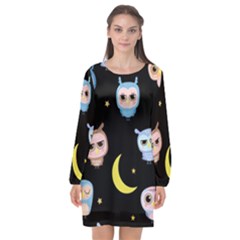 Cute Art Print Pattern Long Sleeve Chiffon Shift Dress  by Apen