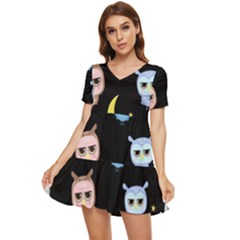 Cute Art Print Pattern Tiered Short Sleeve Babydoll Dress by Apen