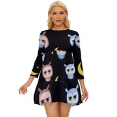 Cute Art Print Pattern Long Sleeve Babydoll Dress by Apen