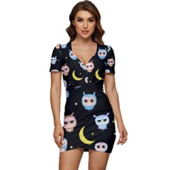 Cute Art Print Pattern Low Cut Cap Sleeve Mini Dress by Apen