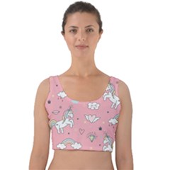 Cute Unicorn Seamless Pattern Velvet Crop Top by Apen