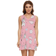 Cute Unicorn Seamless Pattern Tiered Sleeveless Mini Dress by Apen