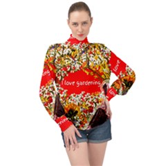 Garden Lover High Neck Long Sleeve Chiffon Top by TShirt44