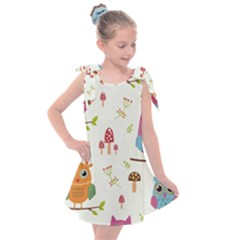 Forest Seamless Pattern With Cute Owls Kids  Tie Up Tunic Dress by Apen