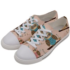 Seamless Pattern Owls Dream Cute Style Pajama Fabric Men s Low Top Canvas Sneakers by Apen