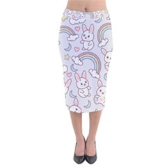 Seamless Pattern With Cute Rabbit Character Velvet Midi Pencil Skirt by Apen