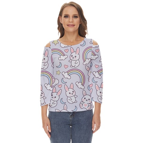 Seamless Pattern With Cute Rabbit Character Cut Out Wide Sleeve Top by Apen