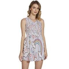 Seamless Pattern With Cute Rabbit Character Sleeveless High Waist Mini Dress by Apen