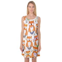 Cute Colorful Owl Cartoon Seamless Pattern Sleeveless Satin Nightdress by Apen