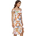 Cute Colorful Owl Cartoon Seamless Pattern Off Shoulder Ruffle Split Hem Bodycon Dress View3