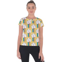 Smile Cloud Rainbow Pattern Yellow Short Sleeve Sports Top  by Apen