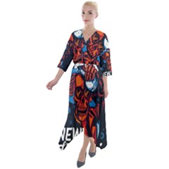 Make Devil Discovery  Quarter Sleeve Wrap Front Maxi Dress by Saikumar