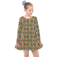 Pattern Design Vintage Abstract Kids  Long Sleeve Dress by Jatiart