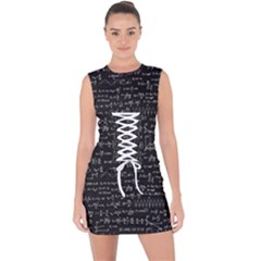 Math Equations Formulas Pattern Lace Up Front Bodycon Dress by Ravend