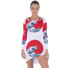 The Great Wave Of Kaiju Asymmetric Cut-out Shift Dress by Cendanart