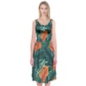 Green Tropical Leaves Midi Sleeveless Dress View1