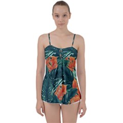 Green Tropical Leaves Babydoll Tankini Top by Jack14