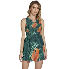 Green Tropical Leaves Sleeveless High Waist Mini Dress by Jack14