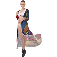 Rocket Painting Maxi Chiffon Beach Wrap by Cendanart