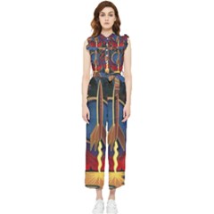 Rocket Painting Women s Frill Top Chiffon Jumpsuit by Cendanart