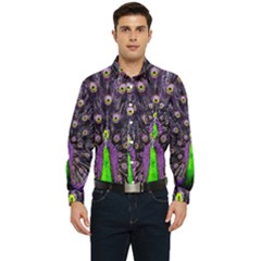 Peacock Bird Color Men s Long Sleeve Pocket Shirt  by Cendanart