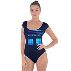 Blue Tardis Doctor Who Police Call Box Short Sleeve Leotard  by Cendanart