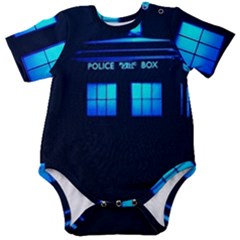 Blue Tardis Doctor Who Police Call Box Baby Short Sleeve Bodysuit by Cendanart