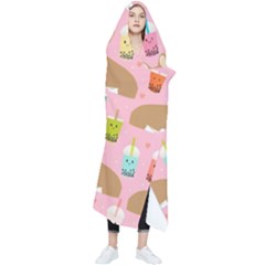 Corgi Bubble Boba Tea Pink Pattern Wearable Blanket by Cendanart