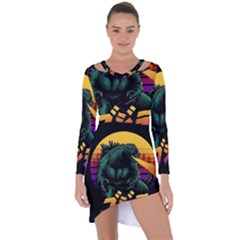 Godzilla Retrowave Asymmetric Cut-out Shift Dress by Cendanart